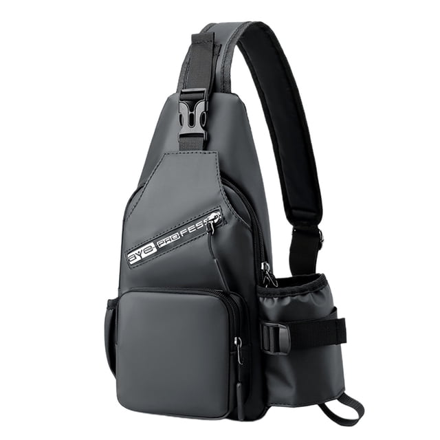 Bolsa de pecho trasera recargable por USB, bolsa de pecho con taza de agua, mochila pequeña de viaje para exteriores a prueba de salpicaduras