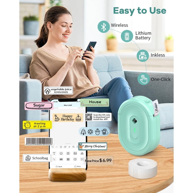 Label Maker Machine with Tape, N12 Portable Bluetooth Label