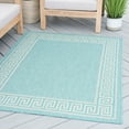 thumbnail image 6 of 6ft Round Water Resistant, Indoor Outdoor Rugs for Patios, Front Door Entry, Entryway, Deck, Porch, Balcony | Outside Area Rug for Patio | Aqua, Greek Key | Size: 5'3'' Round, 6 of 6