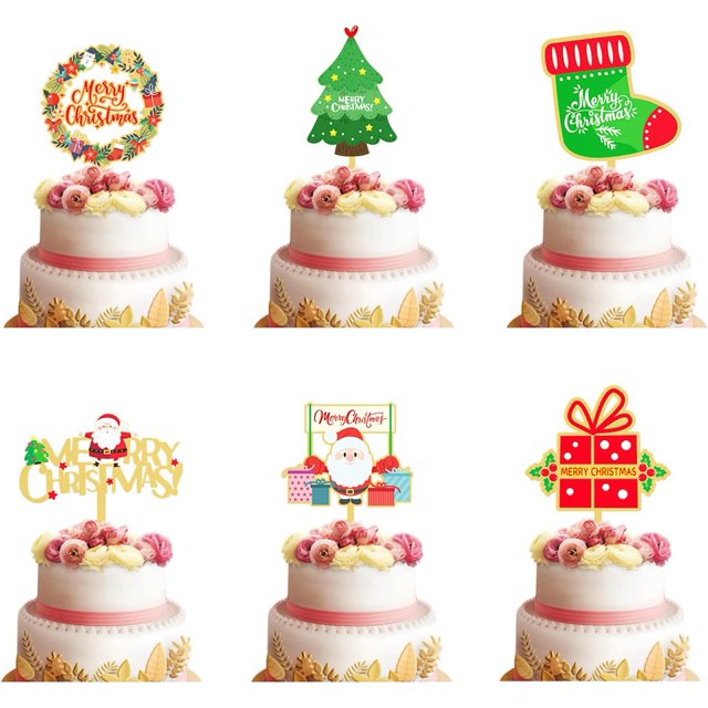 6 toppers de pastel de Navidad para toppers de pastel de Navidad, toppers de pastel de Navidad, toppers de botella de acrílico grandes para toppers de pastel de Navidad