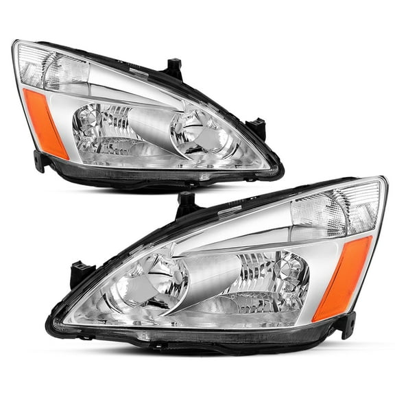 For 2003-2007 Honda Accord 2/4Dr Chrome Amber Headlights Assembly Pair