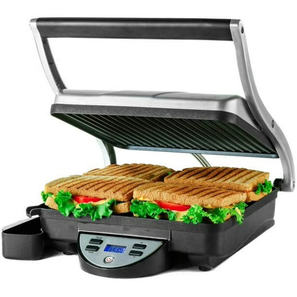 Eeuwigdurend Fotoelektrisch Chaise longue Ovente 4-Slice Electric Indoor Panini Press Grill with Non-Stick Cooking  Plates, Digital Timer and Removable Drip Tray, 1500W Perfect for  Sandwiches, Burgers and Grilled Cheese, Silver GP1000BR - Walmart.com