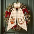 thumbnail image 6 of Iuaoueui Fall Wreath Sash 7 inches with Personalized Letter Monogram, Embroidered Initial Pumpkin Bow, Linen Plaid, Winter Holiday Decor for Front Door, Garden, 6 of 7