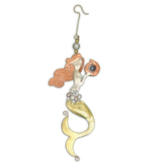 Pearl Mermaid Metal Christmas Tree Ornament 4.5 Inch Fair Trade Multicolor