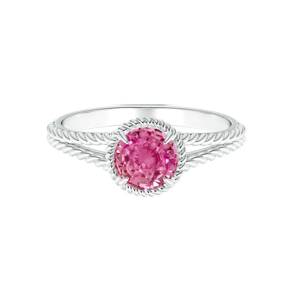 Round 0.5 Ctw Pink Tourmaline Braided Shank 925 Sterling Silver Women Stackable Ring