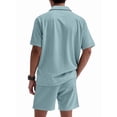 thumbnail image 4 of Men Sets Outfits 2 Piece Short Sleeve Shirts Short Set Light Blue XXXL, 4 of 7
