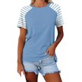 thumbnail image 2 of Tittly T Shirts for Women Tshirts Shirts Women's Round Neck Patchwork Striped Color Block Loose Casual Short Sleeved T Shirt Basic Tees Summer Tops Sky Blue XXL, 2 of 4