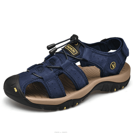 

Men‘s Fashion Leather Wear-resistant Hiking Sandals Athletic Sports Sandals Non-slip Beach Fisherman Quick Dry Non-Slip Casual Closed Toe Slippers Chappal
