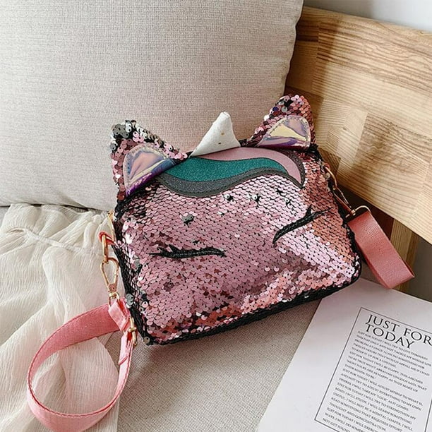 1PC Mini Unicorn Shaped Sequins Ear Handbags Girls Casual Chain Messenger Crossbody Purse Shoulder Bag Pink Walmart