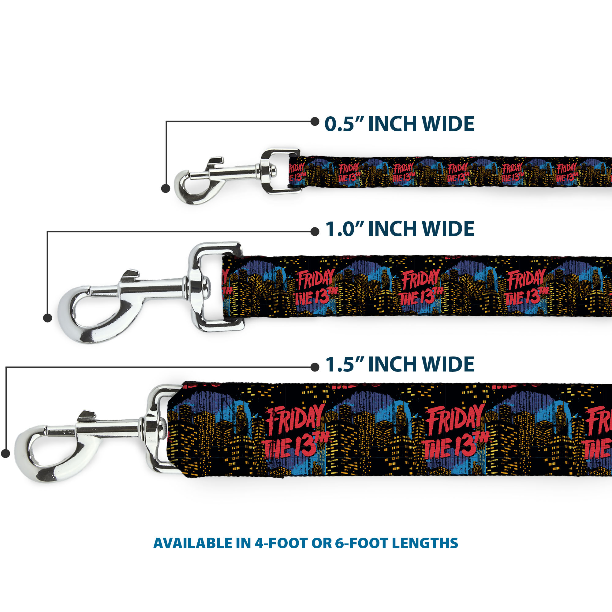 Warner Bros. Horror Movies Pet Leash, Dog Leash, Friday the 13th Jason Takes Manhattan Skyline Logo Black, 6 Feet Long 1.0 Inch Wide