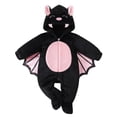 thumbnail image 3 of FASHOFT Baby Boy Halloween Outfit Cute Long Sleeve Bat Cosplay Hooded Romper Jumpsuit For Holiday Party Dress Up Outfit Toddler Halloween Black 0-1 Months, 3 of 8