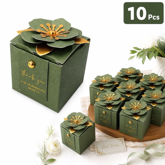 10 Pcs Green Wedding Favor Boxes Party Candy Gift Box 2.6 in Cube