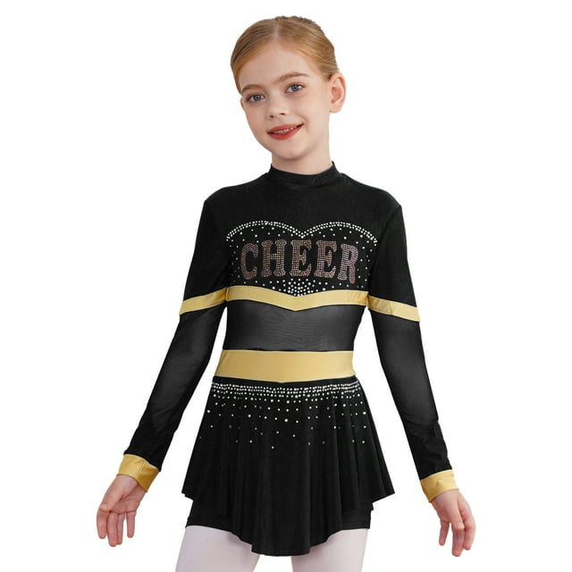 iiniim Enfants Filles Paillettes Uniforme de Cheerleading Tenue de Cheerleader Robe de Danse Scintillante Justaucorps Performance Tenue de Danse Noir 14