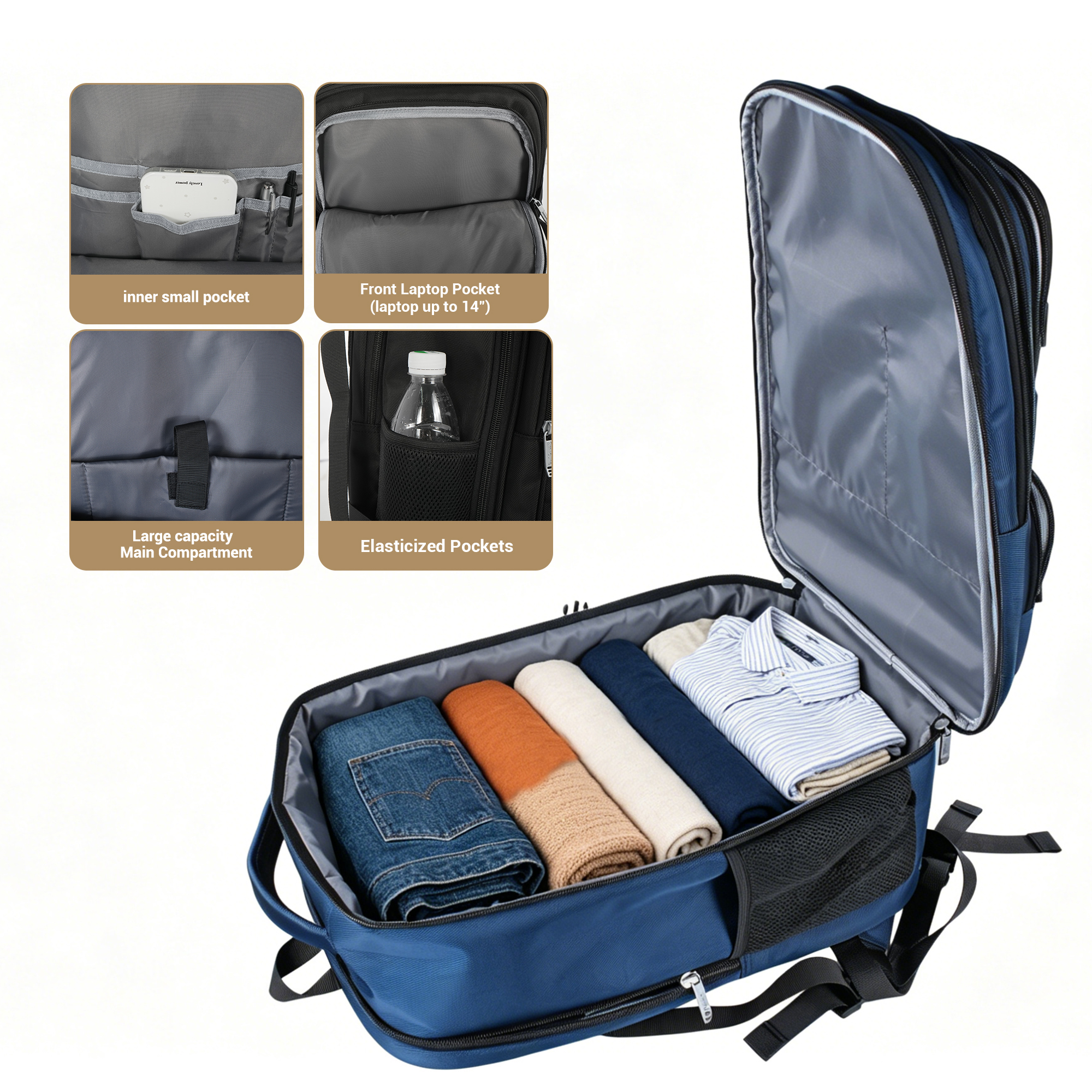 Mochila de viaje de equipaje de mano para laptop de negocios de 19 pulgadas, antirrobo, delgada y resistente, para escuela y universidad. Azul 8