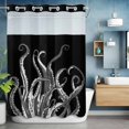 thumbnail image 6 of No Hook Shower Curtains with Snap-in Liner Set, Black Octopus Coastal Waterproof Hotel Style Bathroom Shower Curtain, Nautical Ocean Modern Abstract Art Breathable Mesh Top Bath Curtains 60''x72'', 6 of 9