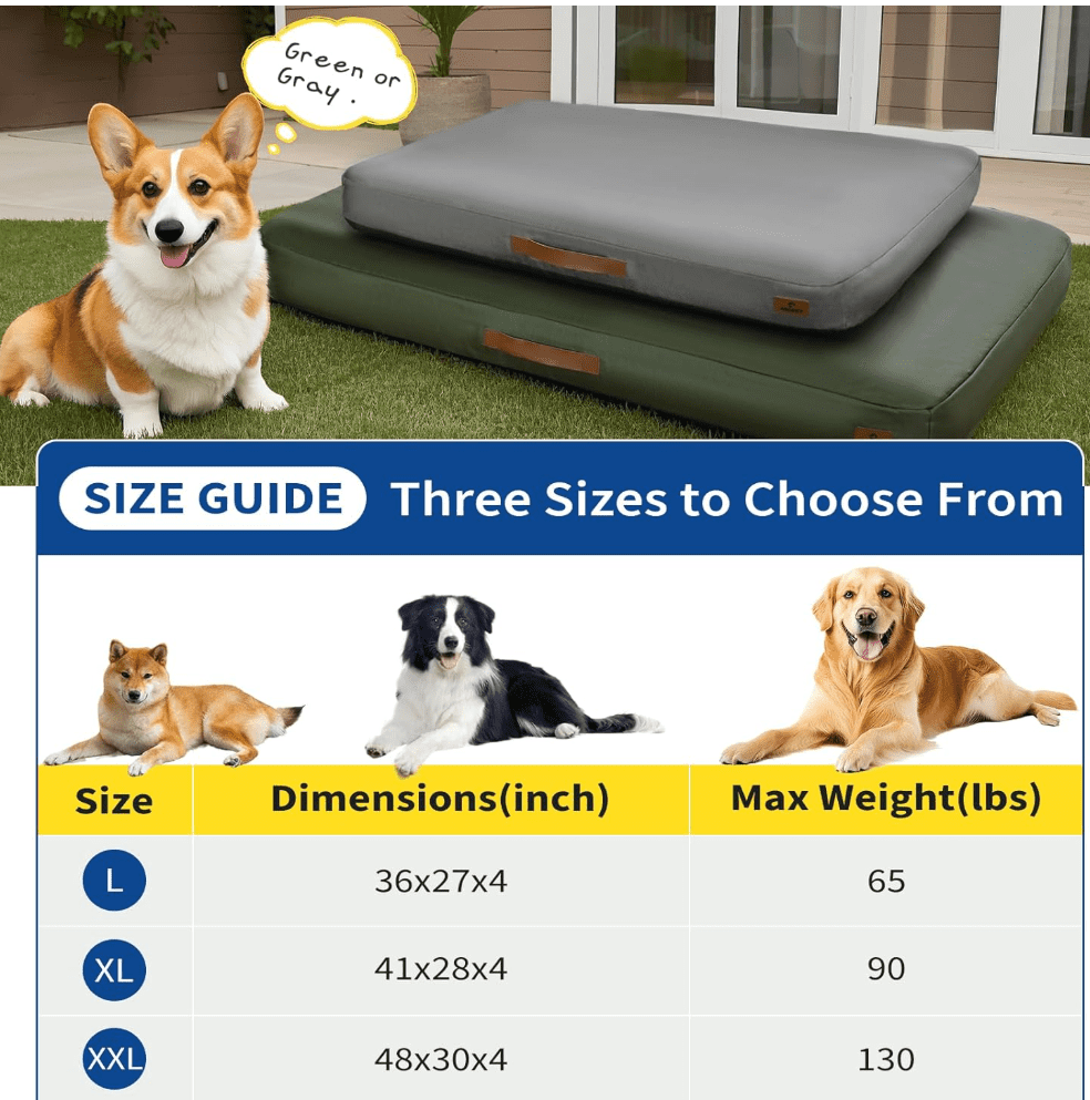 Outdoor Inflatable Dog Bed for Medium Dogs, Winter Outdoor Travel Dogs Met with Removeable Cover, Inflated Dog Bed Waterproof Summer Pet Mat with Anti-Slip Bottom, Army Green, 41x28 inch