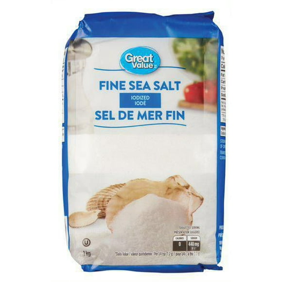 Great Value Iodized Fine Sea Salt, 1 kg