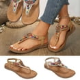 thumbnail image 7 of Xfvqtps Flat Sandals for Women T-Strap Elastic Bohemian Colored Bead Decor Non Slip Soft Sole Comfortable Walking Summer Flip Flops Thong Sandals Beige, 7 of 7