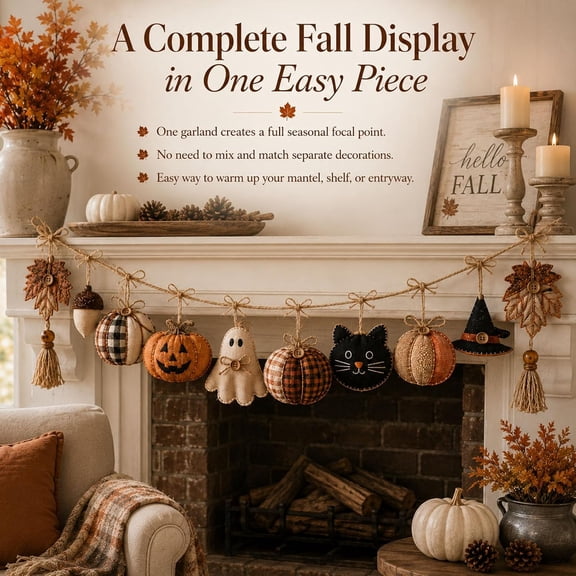 Cozy Fall Fabric Garland, Fall Pumpkin Felt Garland, Vintage Farmhouse Rag Tie Decoration, Thanksgiving Autumn Home Hanging Banner(1PC)