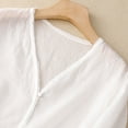 thumbnail image 5 of ShomPort Cotton Linen Blouses for Women V Neck 3/4 Sleeve Fall Tops Solid Loose Basic Shirts, 5 of 7