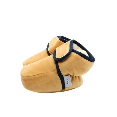 

Ymiytan Infant Baby Slippers Shoe Oval Toe Sock Boots Plush Lining Crib Shoes Casual Winter Bootie Cute Magic Tape Booties Khaki