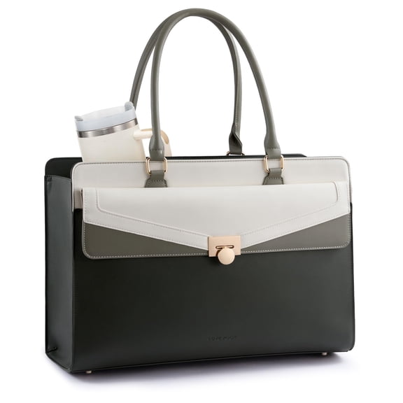 LOVEVOOK Laptop Tote Bag for Women - PU Leather Vintage Work Tote Bag,Waterproof Business Teacher Bag with Large Cup Holder