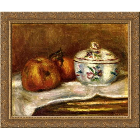 Gold Open Sugar Bowl Sugar Bowl, Apple and Orange 24x20 Gold Ornate Wood Framed Canvas Art by Renoir, Pierre Auguste ()