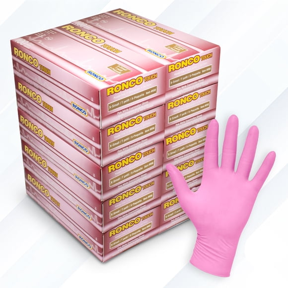 Pink Nitrile Gloves XS, 1000 Gloves Case, Medical Disposable Gloves, Premium Durability 3.5 Mil (1000 GLOVES, PINK) Ronco Touch (EXTRA SMALL)
