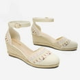 thumbnail image 2 of Dream Pairs Women's Comfort Wedge Espadrilles Sandals Ankle Strap Close Toe Platform Shoes Amanda-2 Beige/White Size 11, 2 of 5