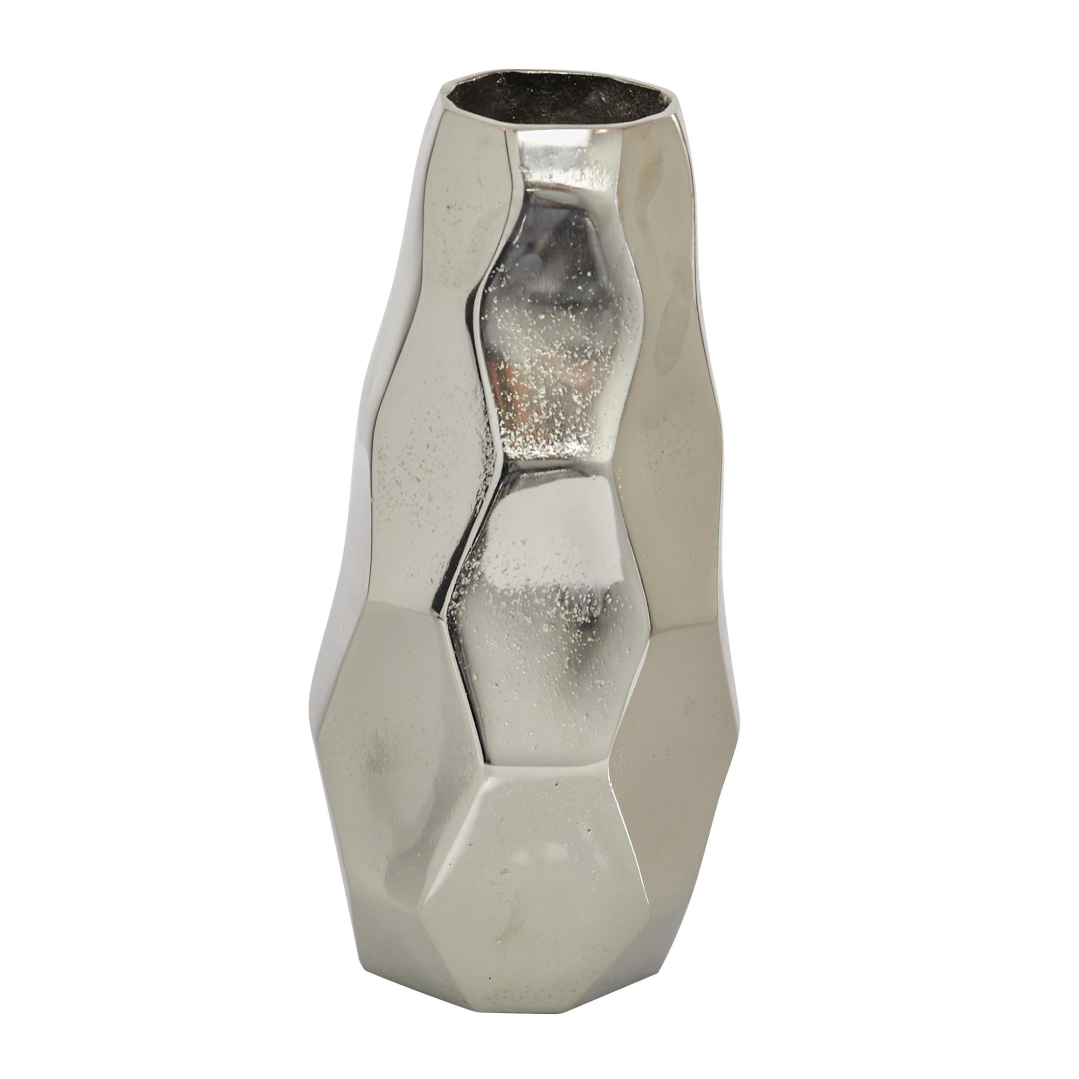 DecMode 12" Geometric Silver Aluminum Metal Vase