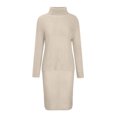 thumbnail image 5 of Women's Two Piece Suit Turtleneck Knitted Solid Color Thick Lapel Pullover Sweater And Knee Length skirt Set Beige XXL, 5 of 6