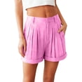 thumbnail image 3 of Jinhomg Work Shorts for Women Dressy Casual Pleated Cotton Shorts Cuffed Hem Wide Leg Lightweight Shorts Fashion Business Short Trouser with Pockets Hot Pink,S, 3 of 7