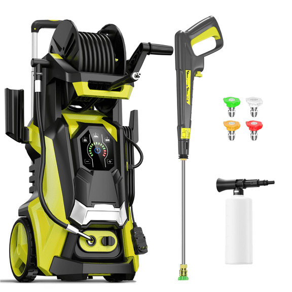 Electric Pressure Washer 5000PSI-Max 3.6GPM Power Washer Touch Screen Adjustable Pressure,4 Nozzles and 500ml Foam Cannon Power Washer Cleaning for Patio