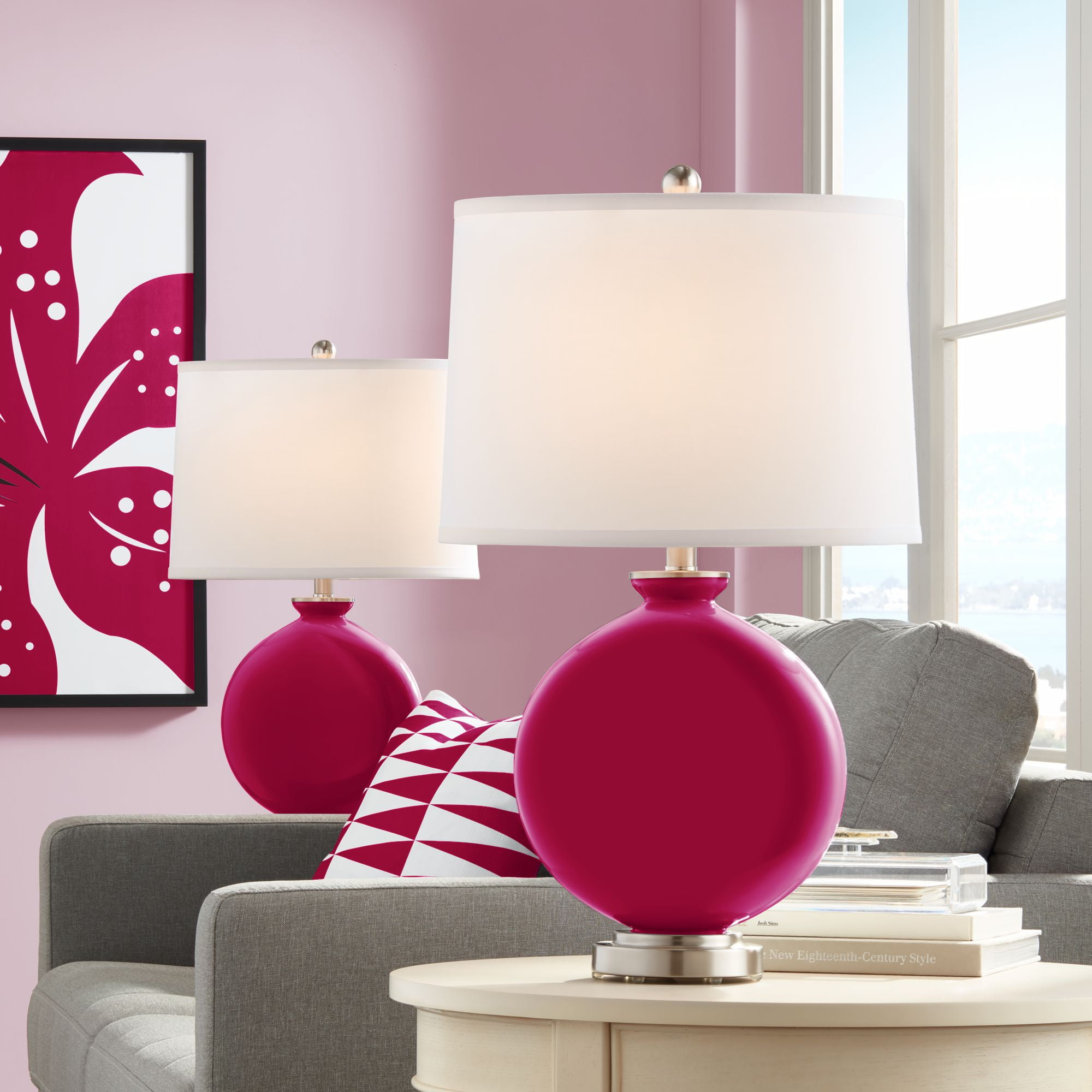 Color Plus French Burgundy Carrie Table Lamp Set Of 2 Walmart Com Walmart Com