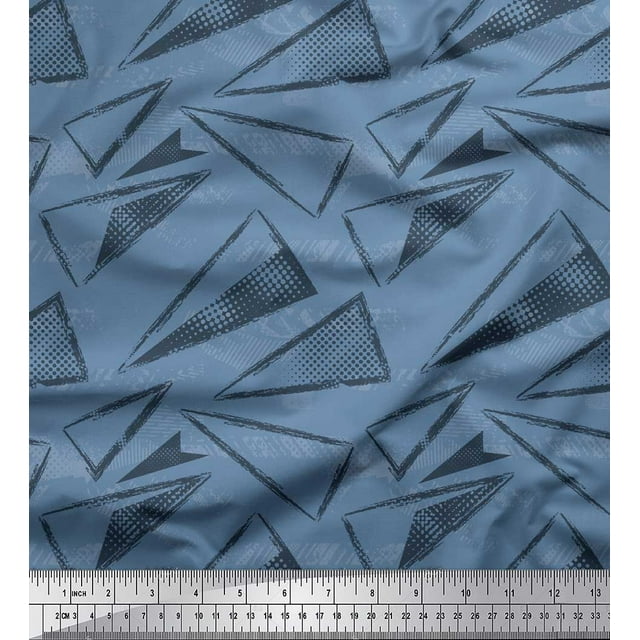 Soimoi Blue Cotton Duck Fabric Triangle Geometric Printed Craft Fabric by the Yard 42 Inch Wide