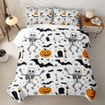 thumbnail image 2 of Homewish Classic Halloween Skeleton Bed Spread Queen,Bat Pumpkin Pattern Queen Coverlet Set,White Orange Black,3-Piece, 2 of 7