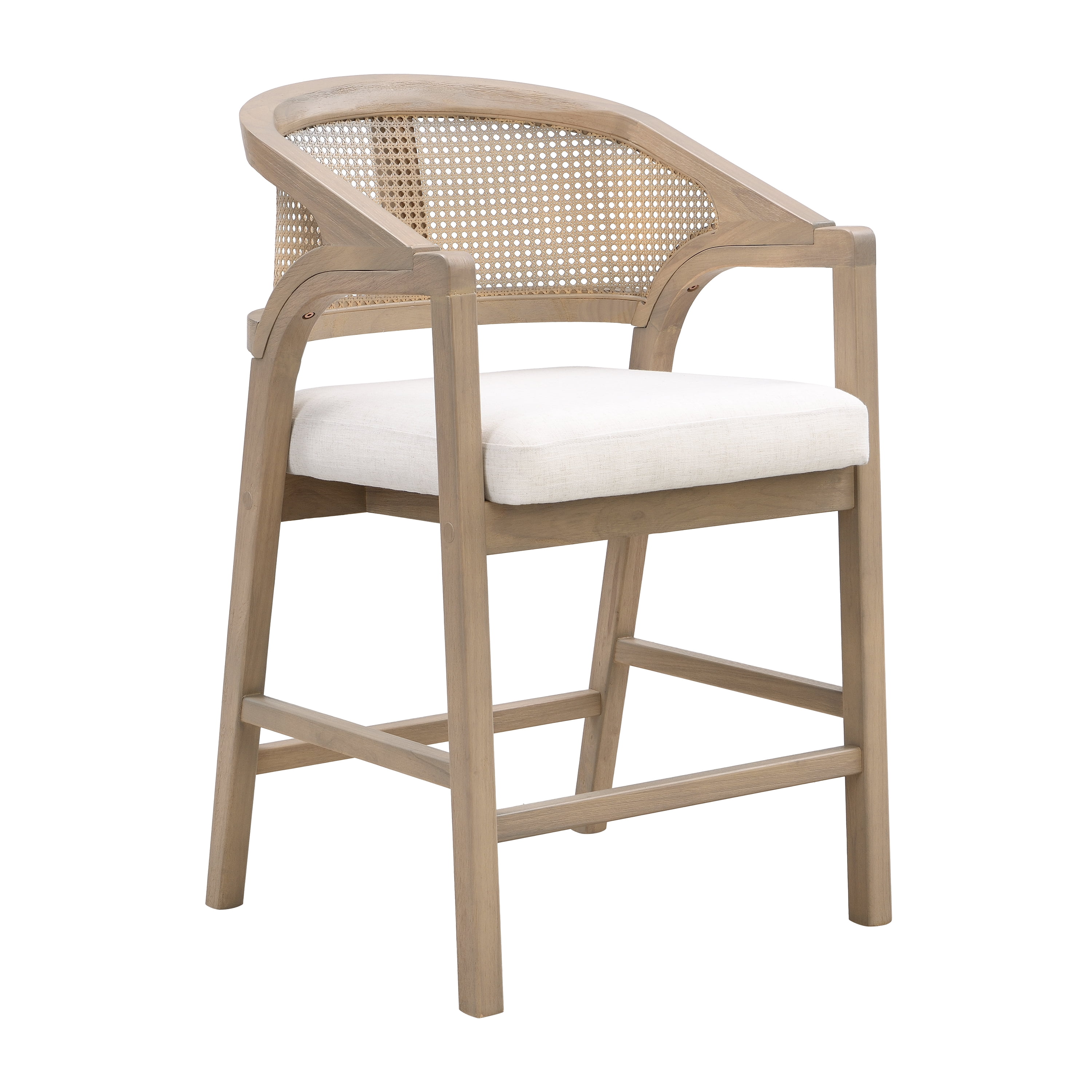 Noble House Wooden Frame Counter Stool Set of 2,Rattan Back with Rubberwood Frame,Beige+Natural Ash