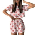 thumbnail image 2 of Women Satin Pajama Set, Two Piece Crop Tops Short Sleeve Button Down Top and Shorts Loungewear, 2 of 4