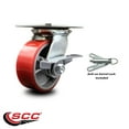 thumbnail image 2 of 5 Inch Red Poly on Cast Iron Caster with Ball Bearing and Brake/Swivel Lock, 2 of 2
