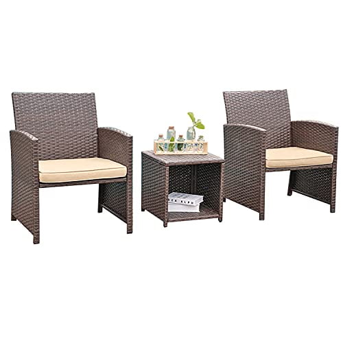 Oc Orange Casual Outdoor Furniture Set Pe Patio Porch Chairs With Storage Side Table Rattan Cushioned Bistro 3 Piece Brown Com Oc Orange Casual Outdoor Furniture Set, Casual Outdoor Furniture