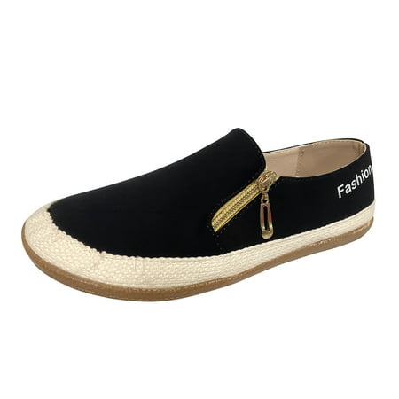 

XINSHIDE Shoes Ladies Fashion Solid Color Round Toe Shallow Mouth Side Zipper Flat Leisure Shoes