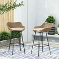 thumbnail image 4 of CoSoTower 29.25" Outdoor Wicker and Iron Low Back Barstools, Light Brown, with Beige Cushion , Set of 2, 4 of 9