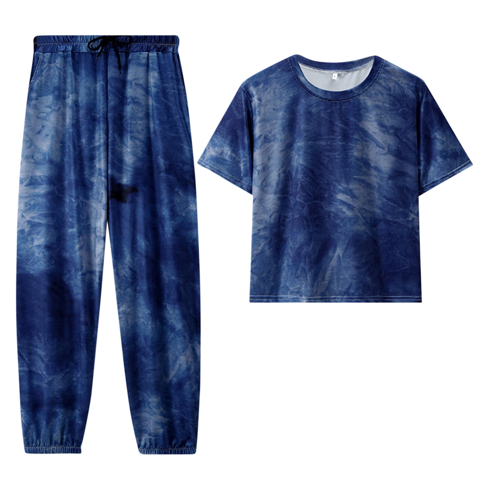 Short Sleeve Button Top Drawstring Print Pants Two Piece Set