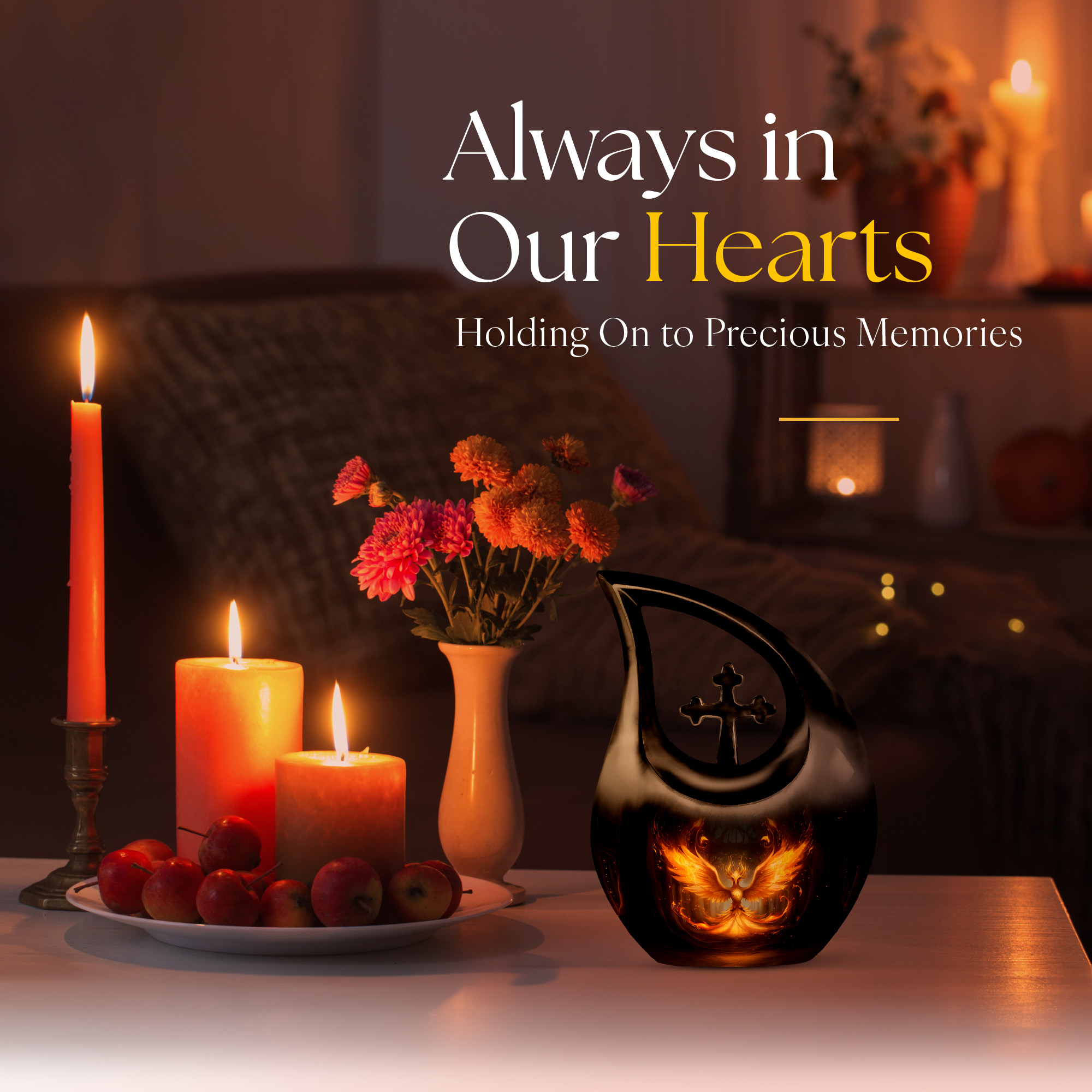 MUKTIVE Phoenix Design Urn for Ashes, Tear Drop Urns for Human Ashes, Cremation Urns for Women, Memorial Black Urn for Teenager (1 Large, 4 Keepsake)