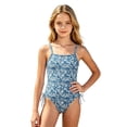 thumbnail image 5 of JAJAHO Girls One Piece Swimsuit Floral Print Side Drawstring Spaghetti Strap Full Coverage Ruched Bathing Suit For Kids Teens 7-18Y, 5 of 6