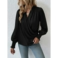 thumbnail image 5 of Women'S Elegant V-Neck with Lantern Sleeves Temperament Commuting Solid Color Shirt Top Black XL, 5 of 7