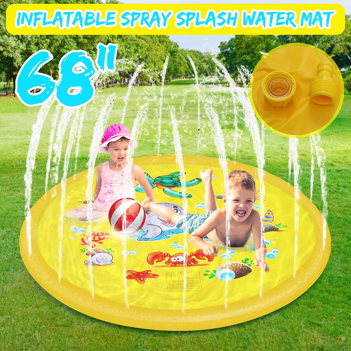 69 Inch No More Burst Sprinkle and Splash Play Mat for Kids Boys Gir Details about   Splash Pad 