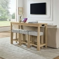 thumbnail image 4 of S-HOME 4-Piece 59 Inch Bar Table Set with Solid Wood Legs and USB Charging, Includes 3 Upholstered Stools for Home Use, Light Oak, 4 of 13