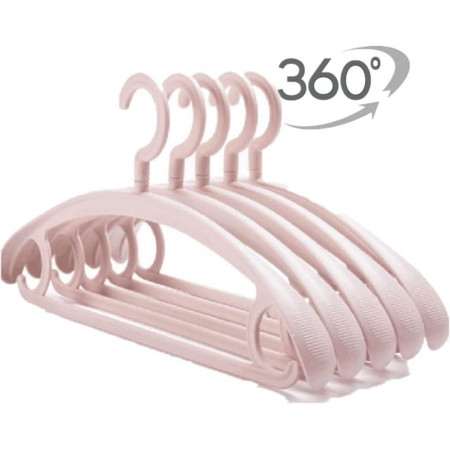 QPENWEI Rose Lot de 10 cintres en Plastique Robuste - Crochet pivotant - Cintres Larges - Antidérapant - Épais