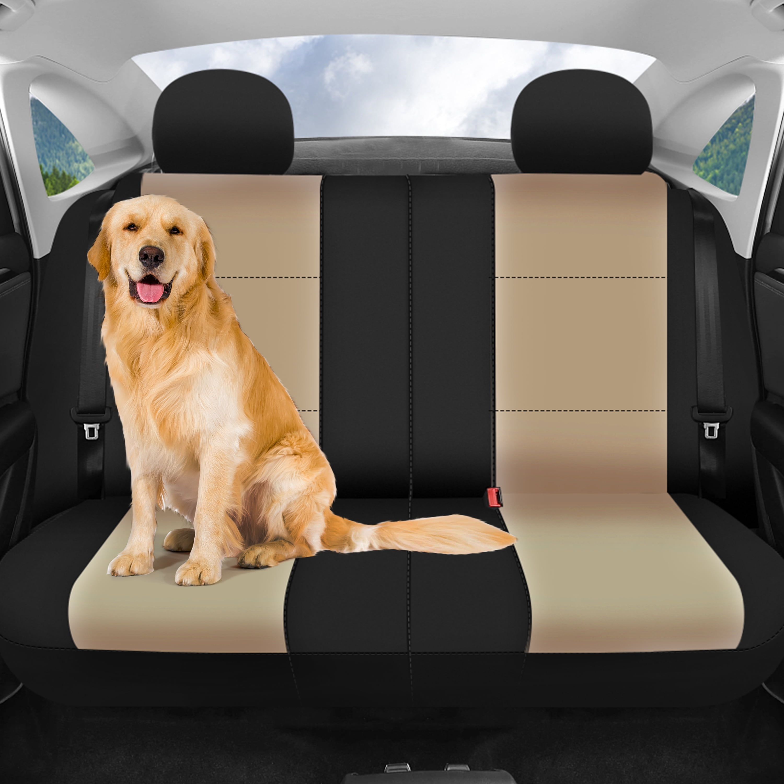 FH Group Neoprene Universal Car Seat Covers Fit For Car Truck SUV Van - Full Set Beige